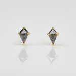 0.18ct salt & pepper kite-shaped diamonds set in 18ct yellow gold stud earrings.