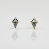 0.18ct salt & pepper kite-shaped diamonds set in 18ct yellow gold stud earrings.