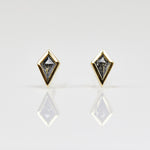 Salt and pepper kite-shaped diamond stud earrings in 18ct yellow gold.