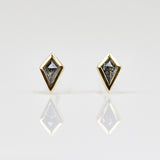 Salt and pepper kite-shaped diamond stud earrings in 18ct yellow gold.