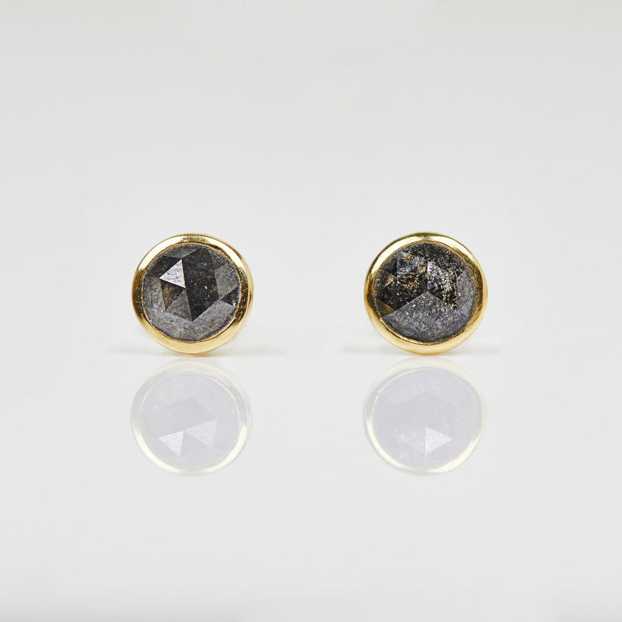 0.75ct Round Rose-Cut Salt and Pepper Diamond Stud Earrings