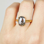 18ct yellow gold salt and pepper oval diamond engagement solitaire ring