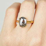 18ct yellow gold salt and pepper oval diamond engagement solitaire ring
