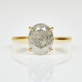 18ct yellow gold salt and pepper oval diamond engagement solitaire ring