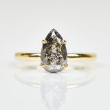 18ct yellow gold salt and pepper pear diamond engagement solitaire ring