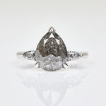 Platinum salt and pepper pear diamond engagement trilogy ring