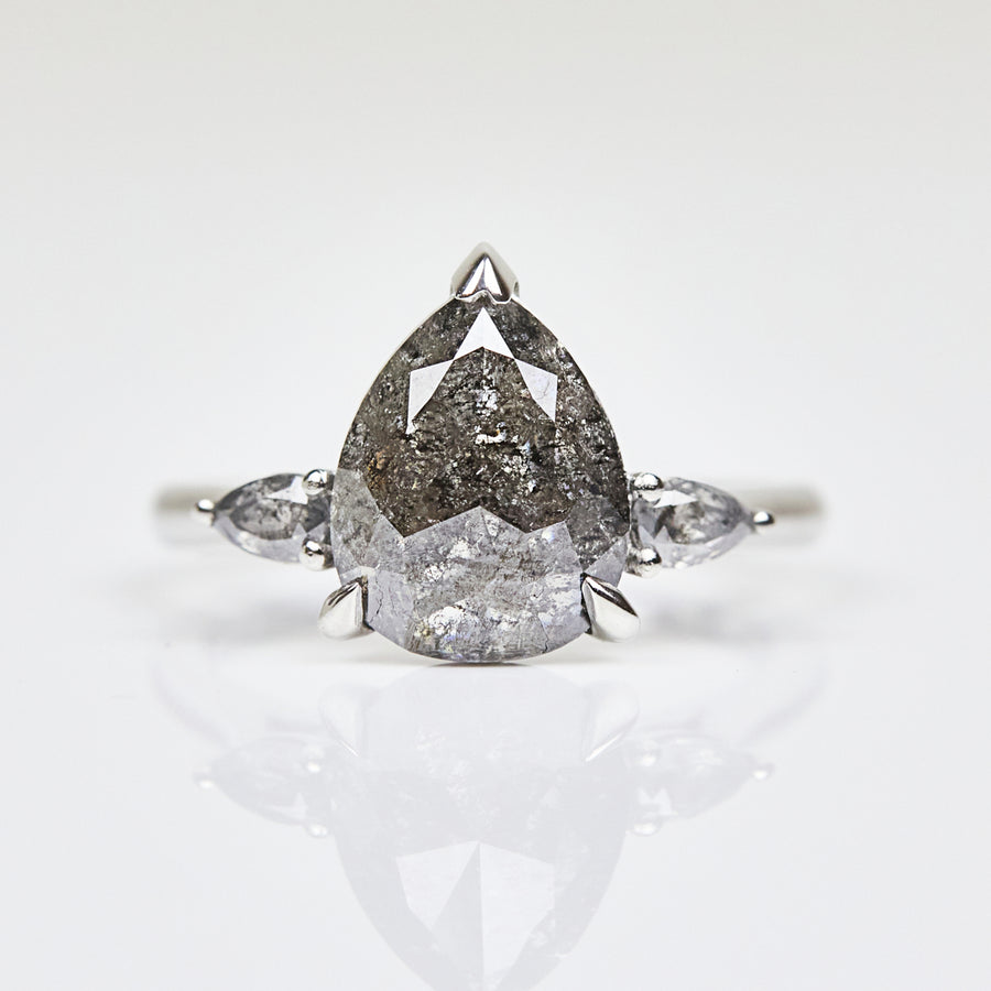 2.50ct Pear Shape Salt and Pepper Diamond Engagement Ring, Luna Setting