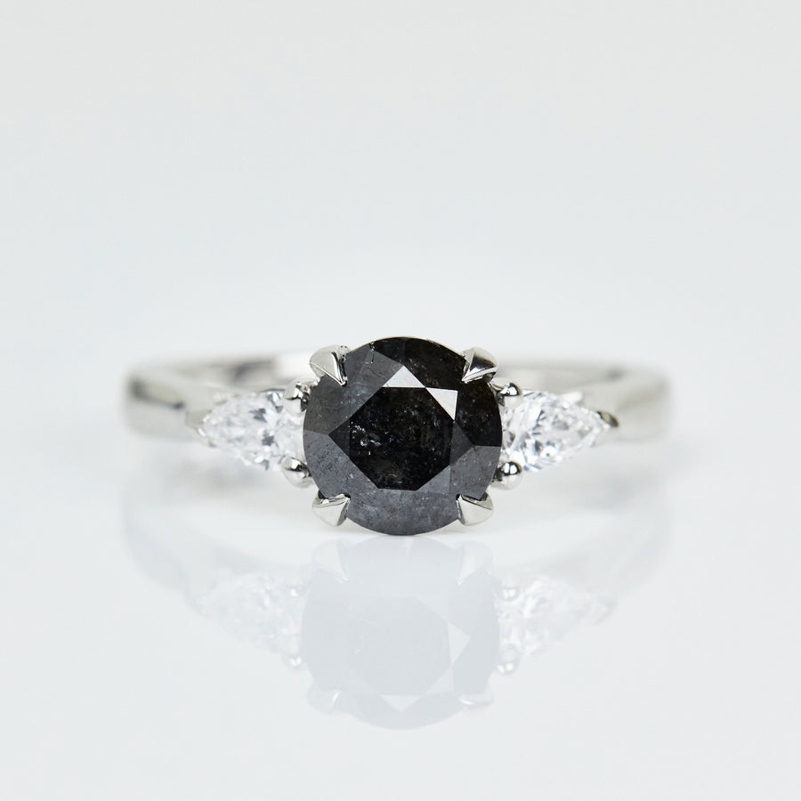 2ct Round Brilliant Cut Salt and Pepper Diamond Engagement Ring, Luna Setting
