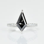 Platinum salt and pepper kite diamond engagement pavé ring