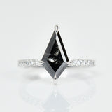 Platinum salt and pepper kite diamond engagement pavé ring