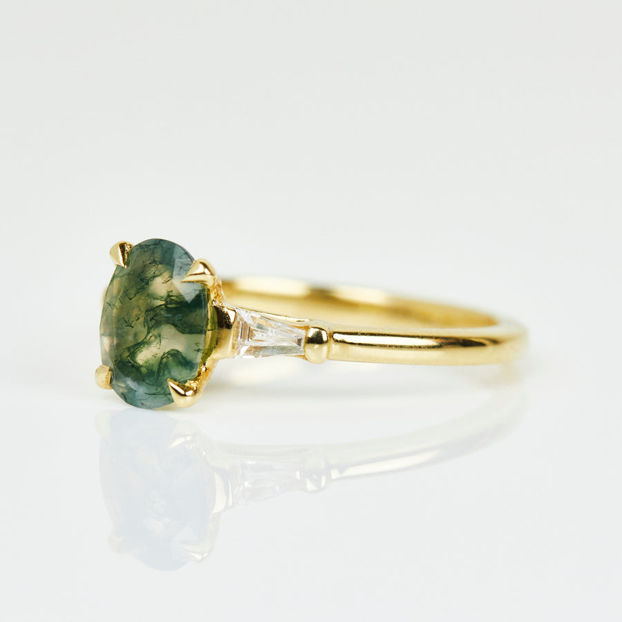1.38ct Oval Moss Agate Engagement Ring, One of a Kind