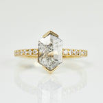 18ct yellow gold salt and pepper hexagon diamond engagement pavé ring