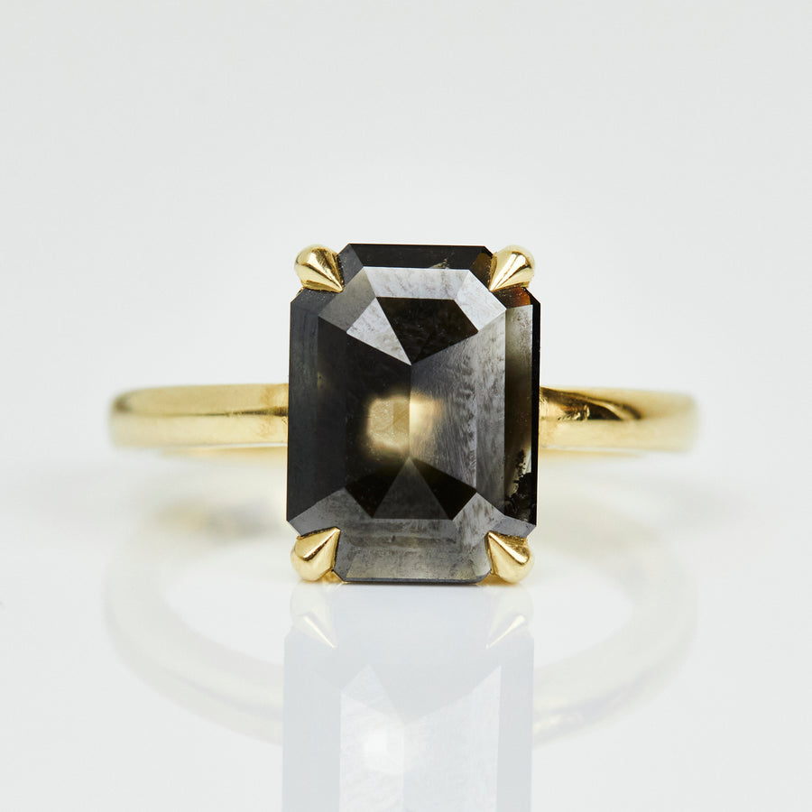 2.52ct Emerald Cut Black Diamond Engagement Ring, Juno Setting