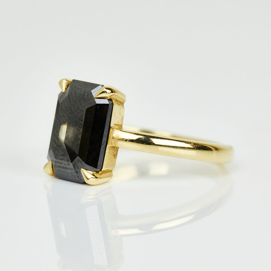 2.52ct Emerald Cut Black Diamond Engagement Ring, Juno Setting
