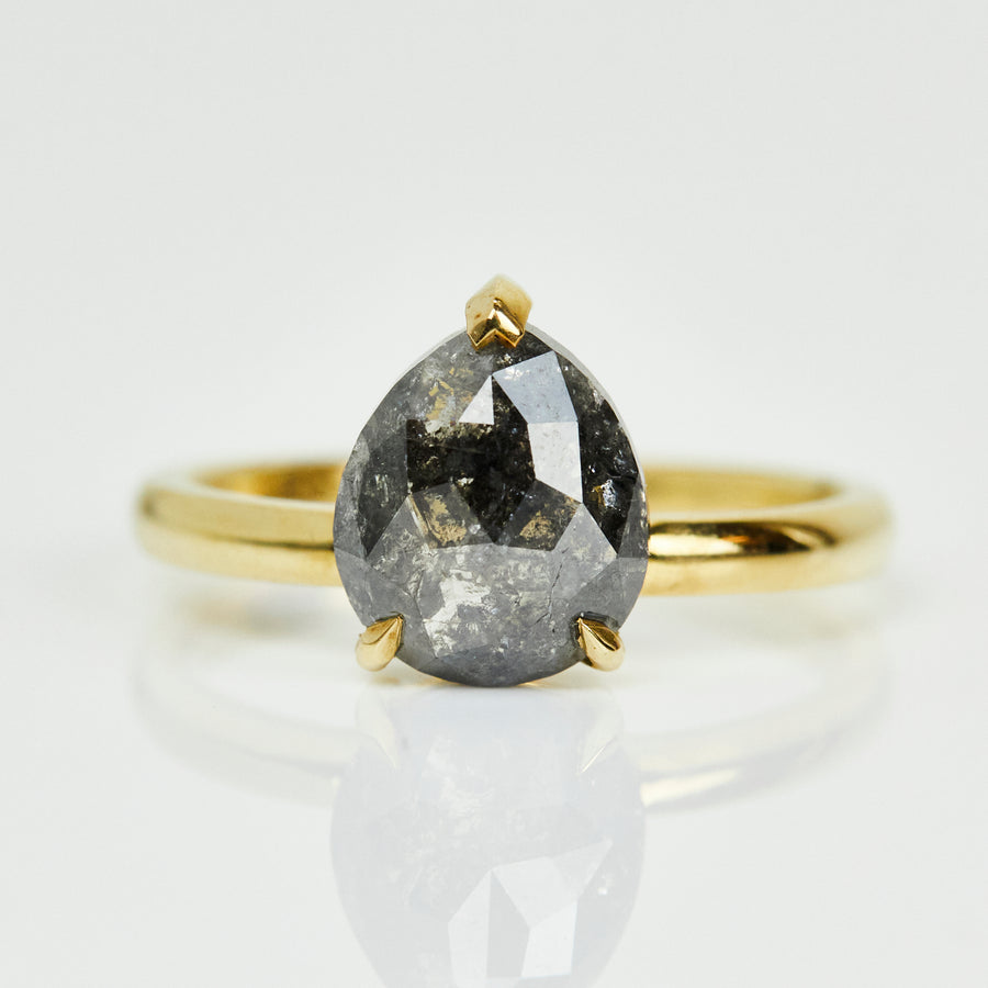 2.55ct Salt and Pepper Pear Shape Diamond Engagement Ring, Juno Setting