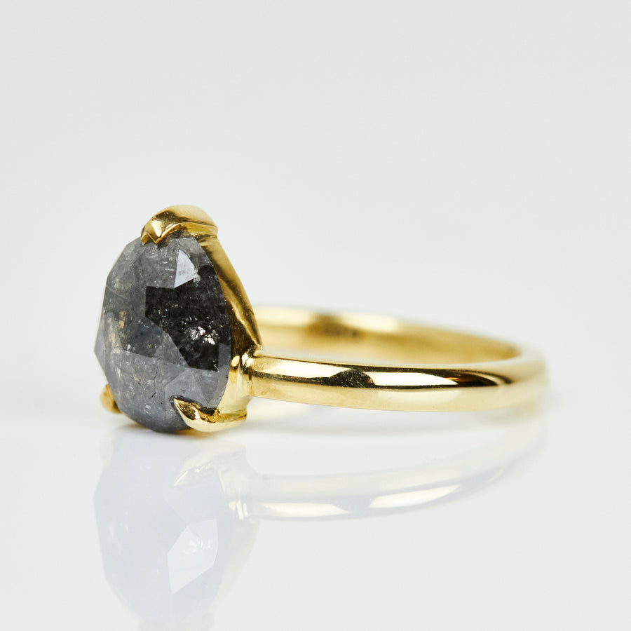 2.55ct Salt and Pepper Pear Shape Diamond Engagement Ring, Juno Setting