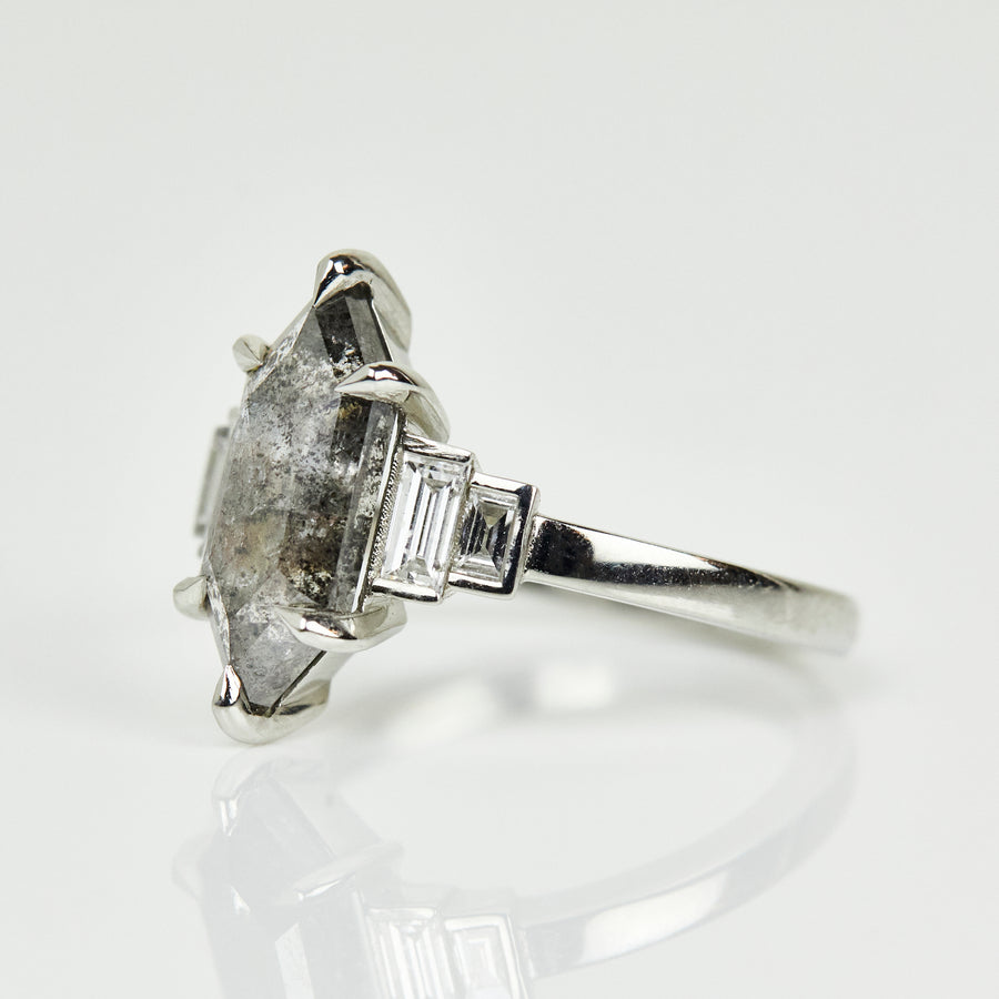 1.89ct Salt and Pepper Elongated Hexagon Diamond Engagement Ring, One of a Kind