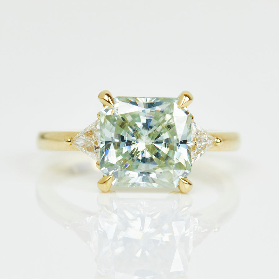 3ct Light Green Moissanite Engagement Ring, Freya Setting
