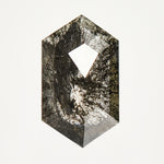 Elongated hexagon rose-cut black salt and pepper diamond.