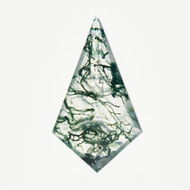 One-of-a-kind kite-shaped rose-cut green moss agate gemstone.