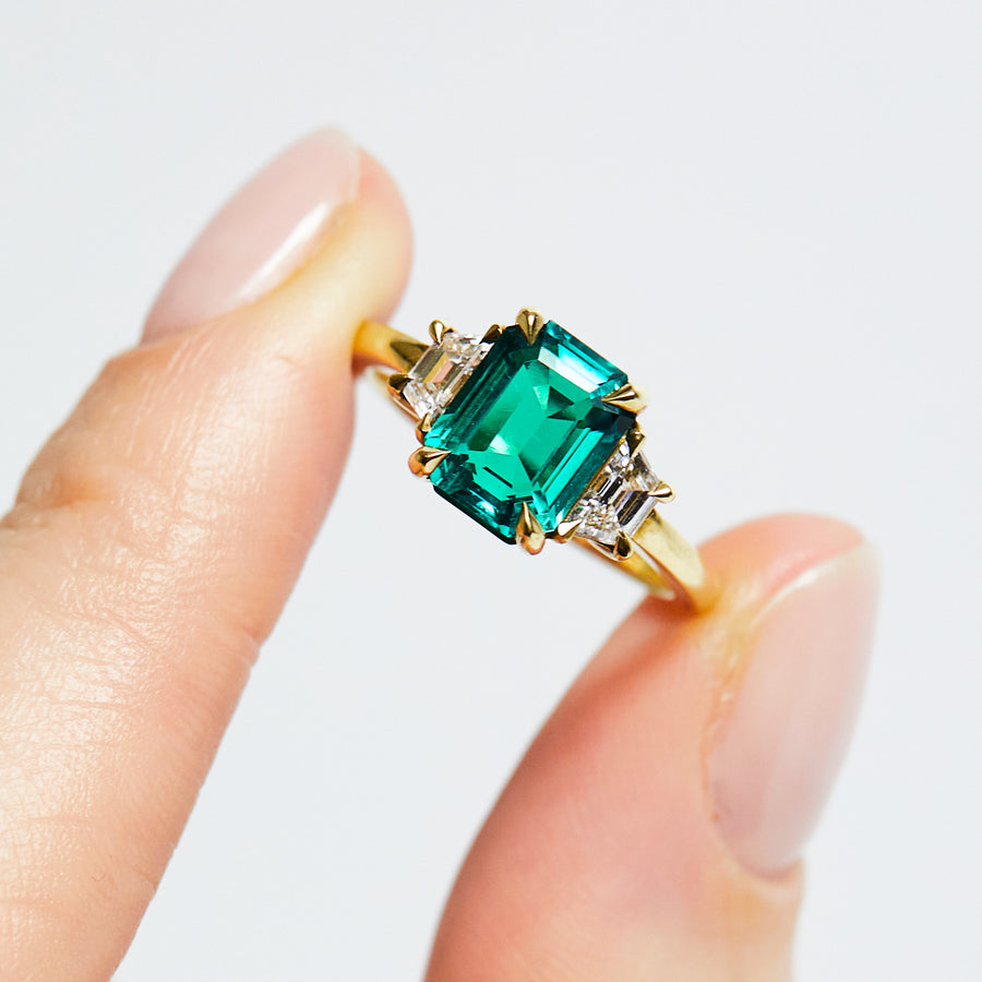 1.81ct Lab Grown Emerald and Diamond Engagement Ring, One of a Kind