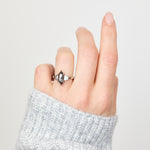 Platinum salt and pepper hexagon diamond engagement one-of-a-kind ring