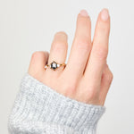18ct yellow gold salt and pepper hexagon diamond engagement trilogy ring