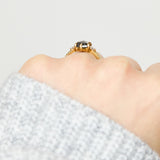 18ct yellow gold salt and pepper hexagon diamond engagement trilogy ring
