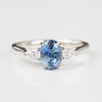 Oval Blue Teal Sapphire Engagement Ring Trilogy
