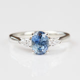 Oval Blue Teal Sapphire Engagement Ring Trilogy