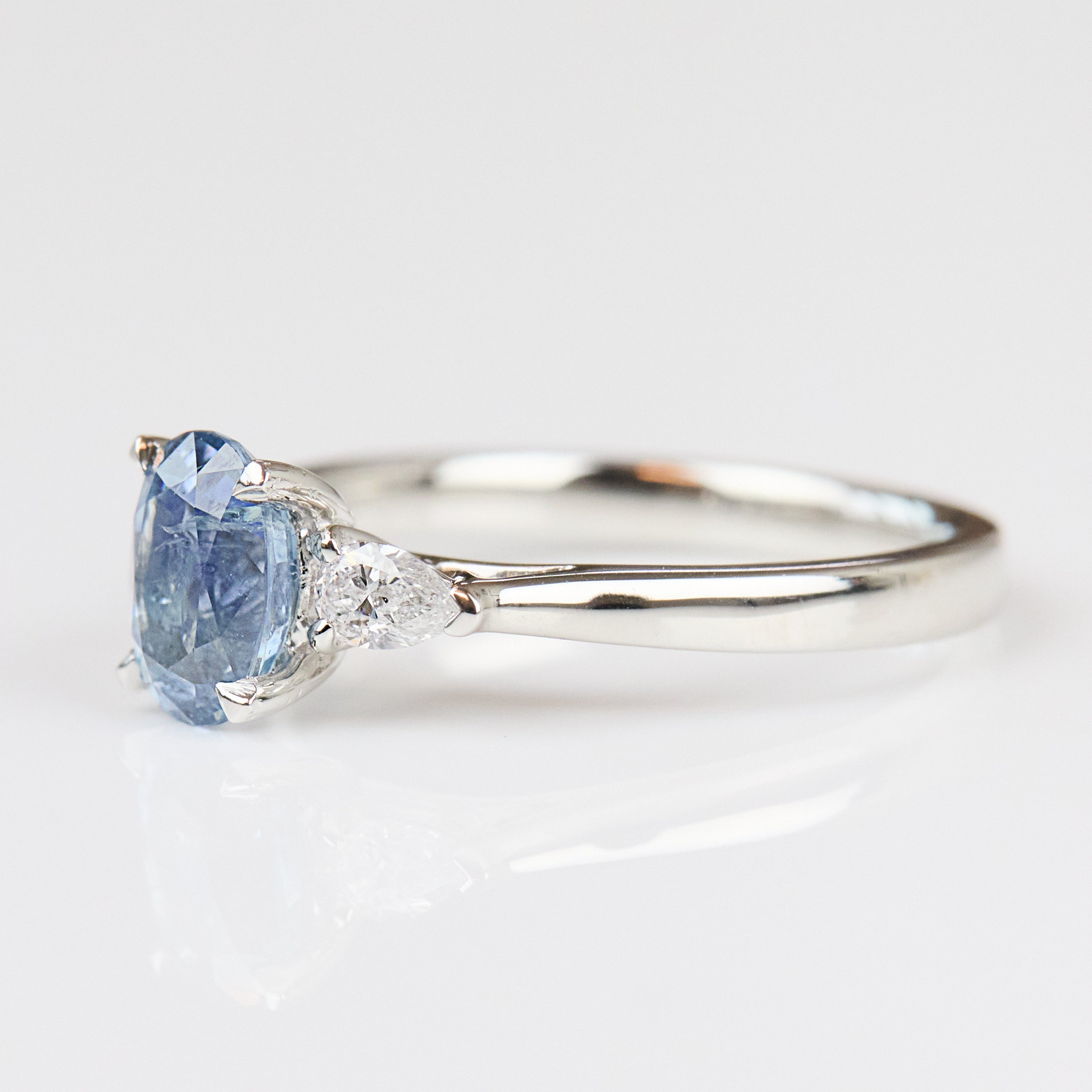 Oval Blue Teal Sapphire Engagement Ring Trilogy