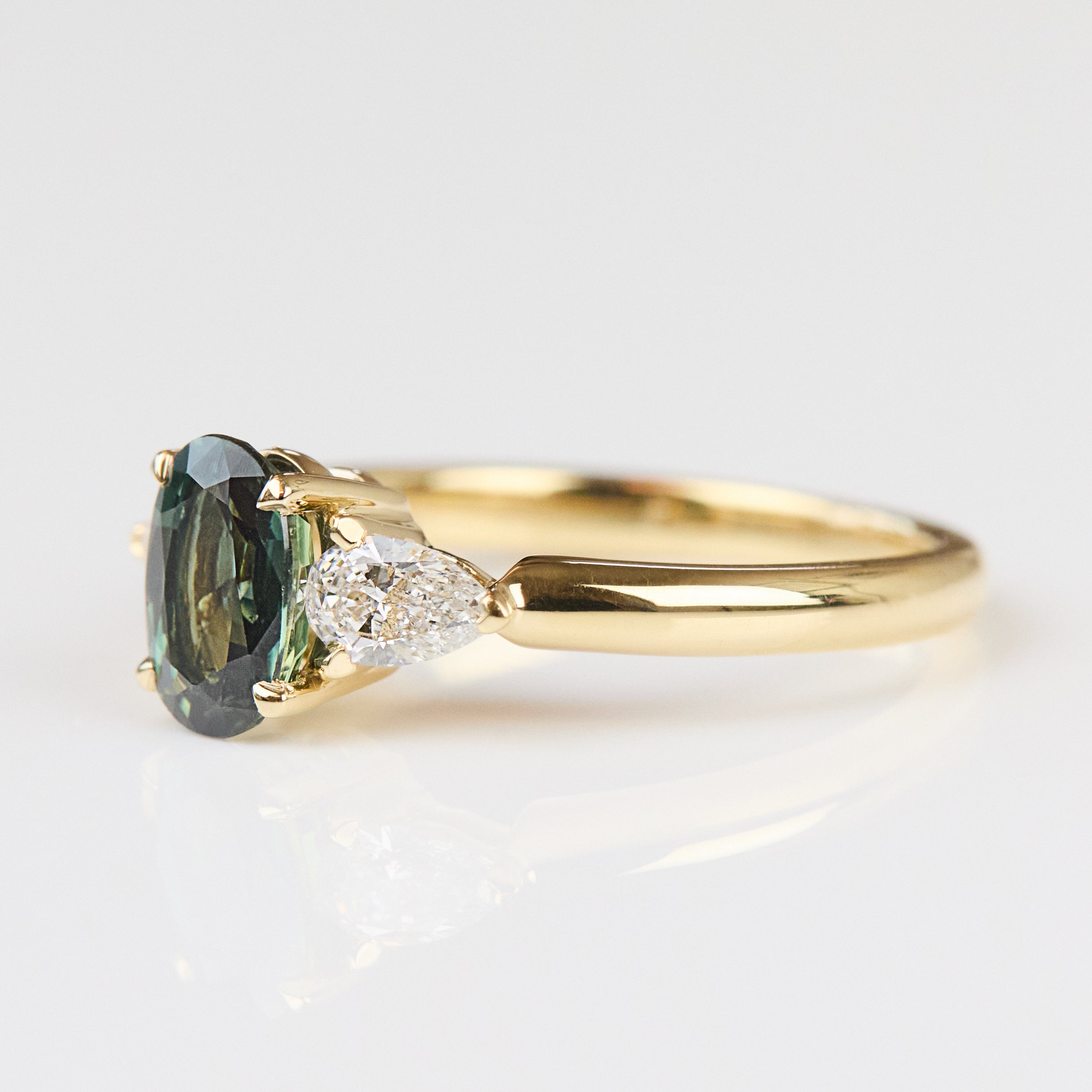 Oval Green Sapphire Engagement Ring Trilogy