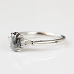 Oval Rose Cut Dark Salt and Pepper Diamond Engagement Ring Trilogy