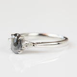 Oval Rose Cut Dark Salt and Pepper Diamond Engagement Ring Trilogy