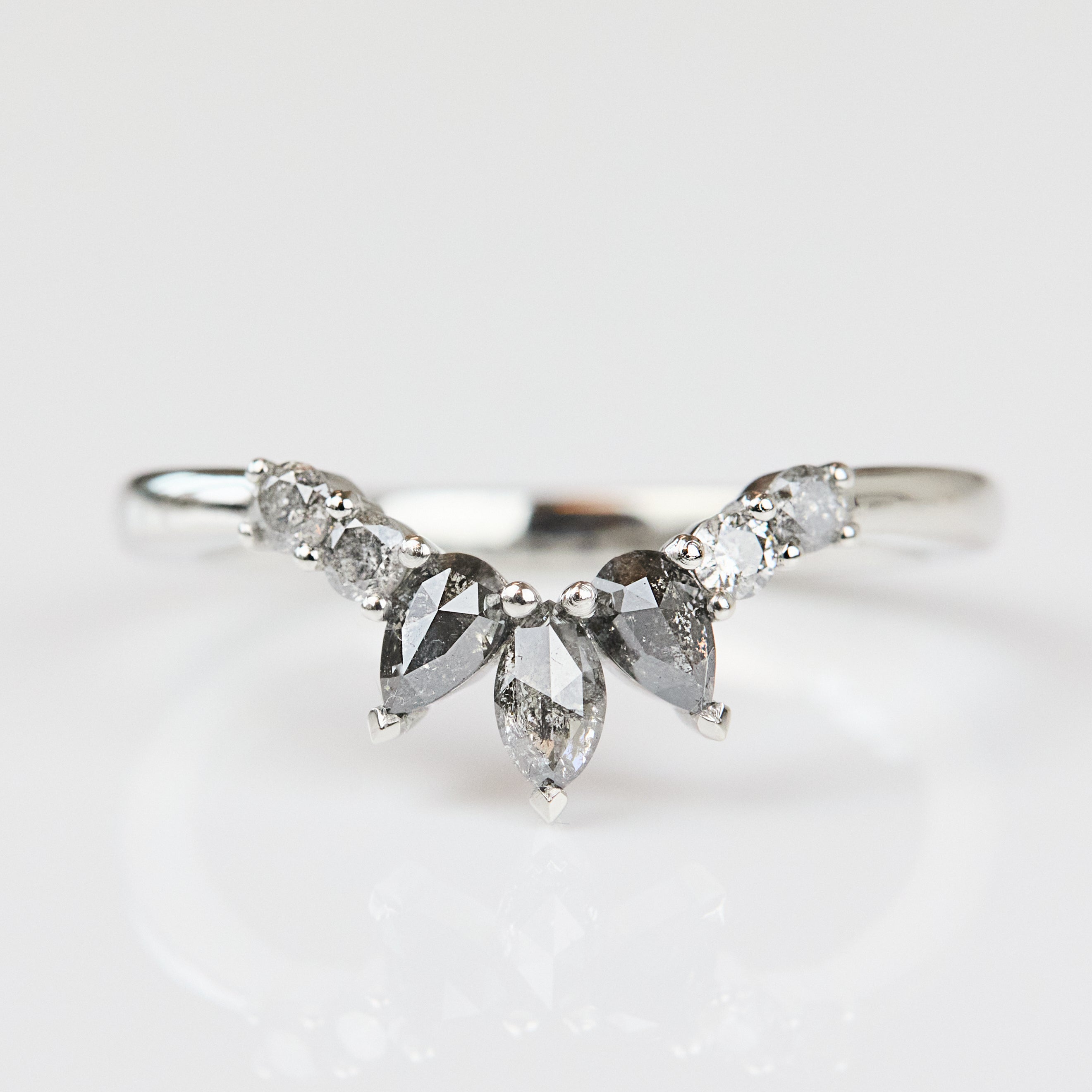 Platinum salt and pepper diamond wedding ring women