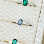 Oval Blue Teal Sapphire Engagement Ring Trilogy