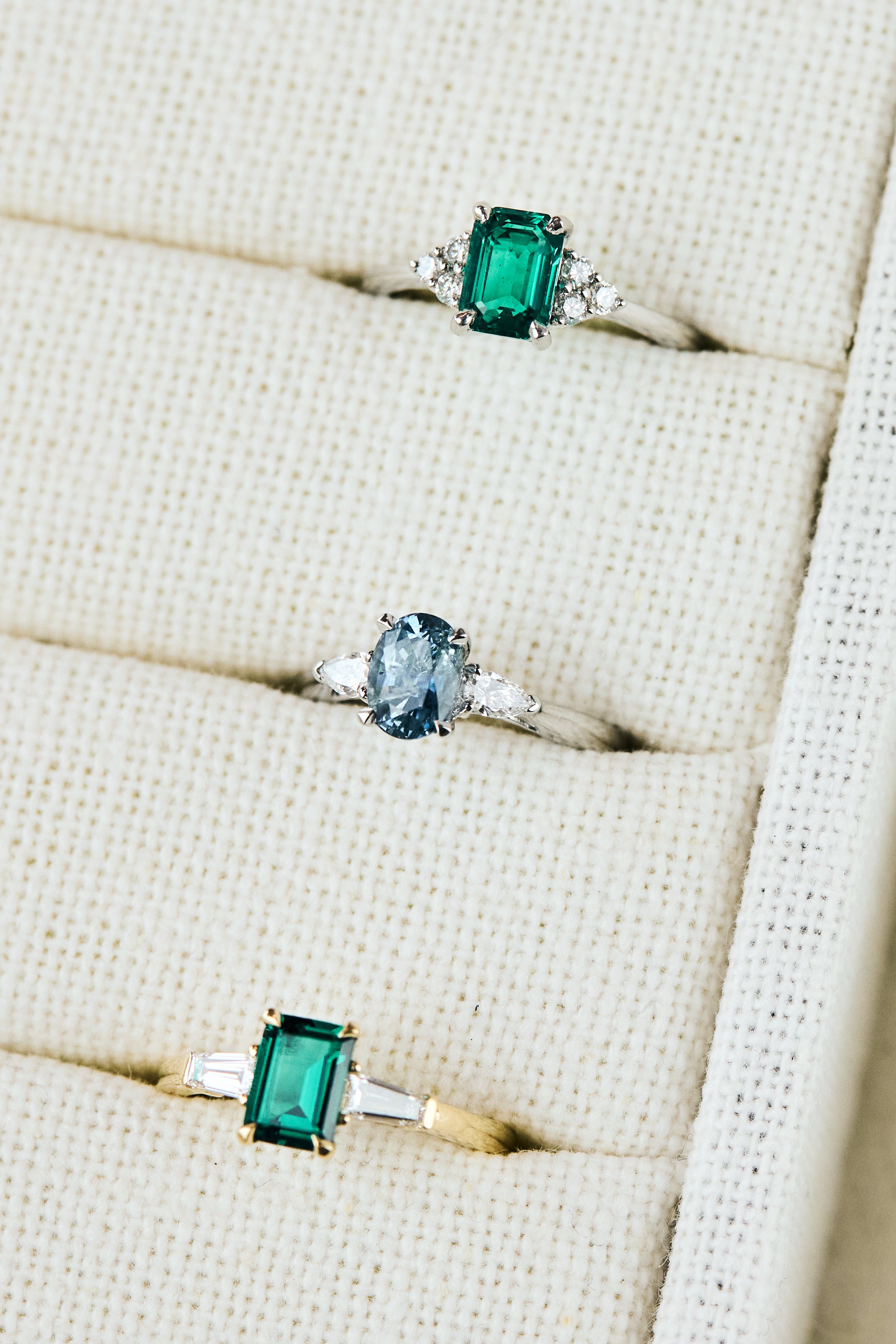Oval Blue Teal Sapphire Engagement Ring Trilogy