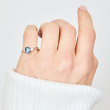 Oval Blue Teal Sapphire Engagement Ring Trilogy