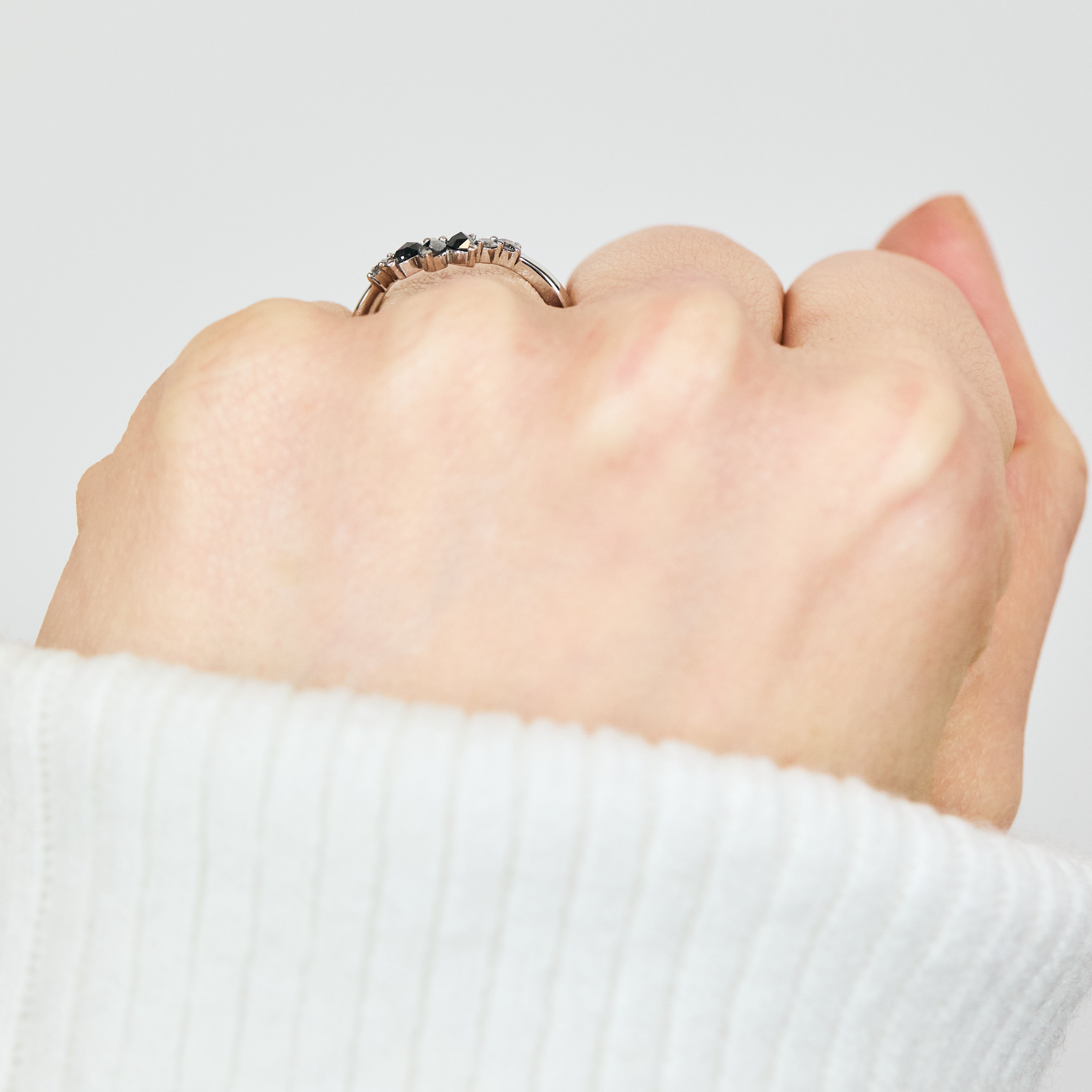 Platinum salt and pepper diamond wedding ring women