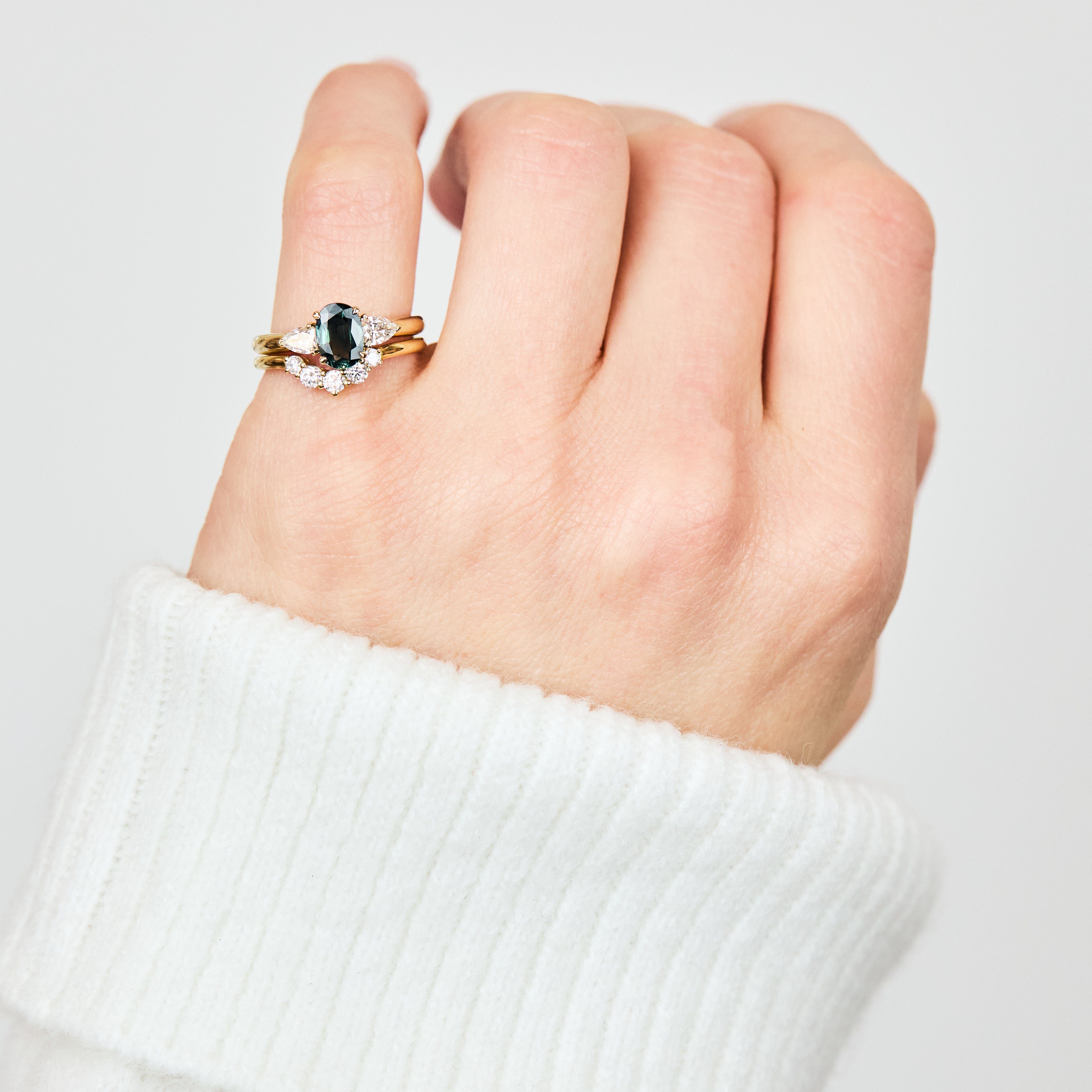 Oval Green Sapphire Engagement Ring Trilogy