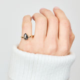 18ct yellow gold salt and pepper pear diamond engagement solitaire ring