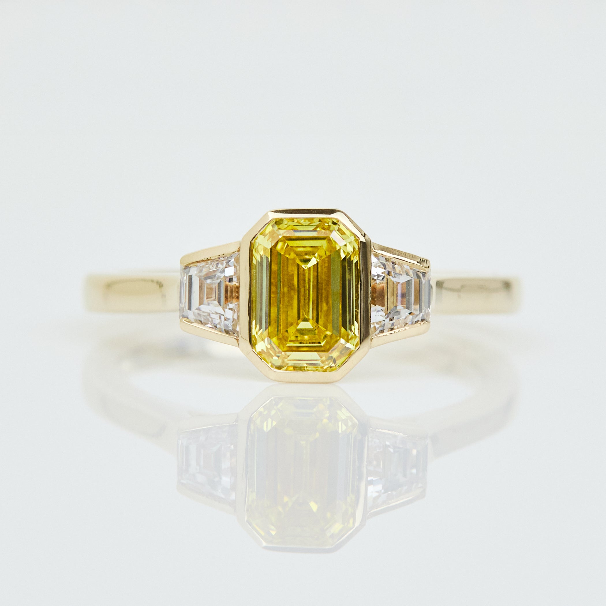Emerald Cut Lab-Grown Yellow Diamond Engagement Ring, One Of A Kind