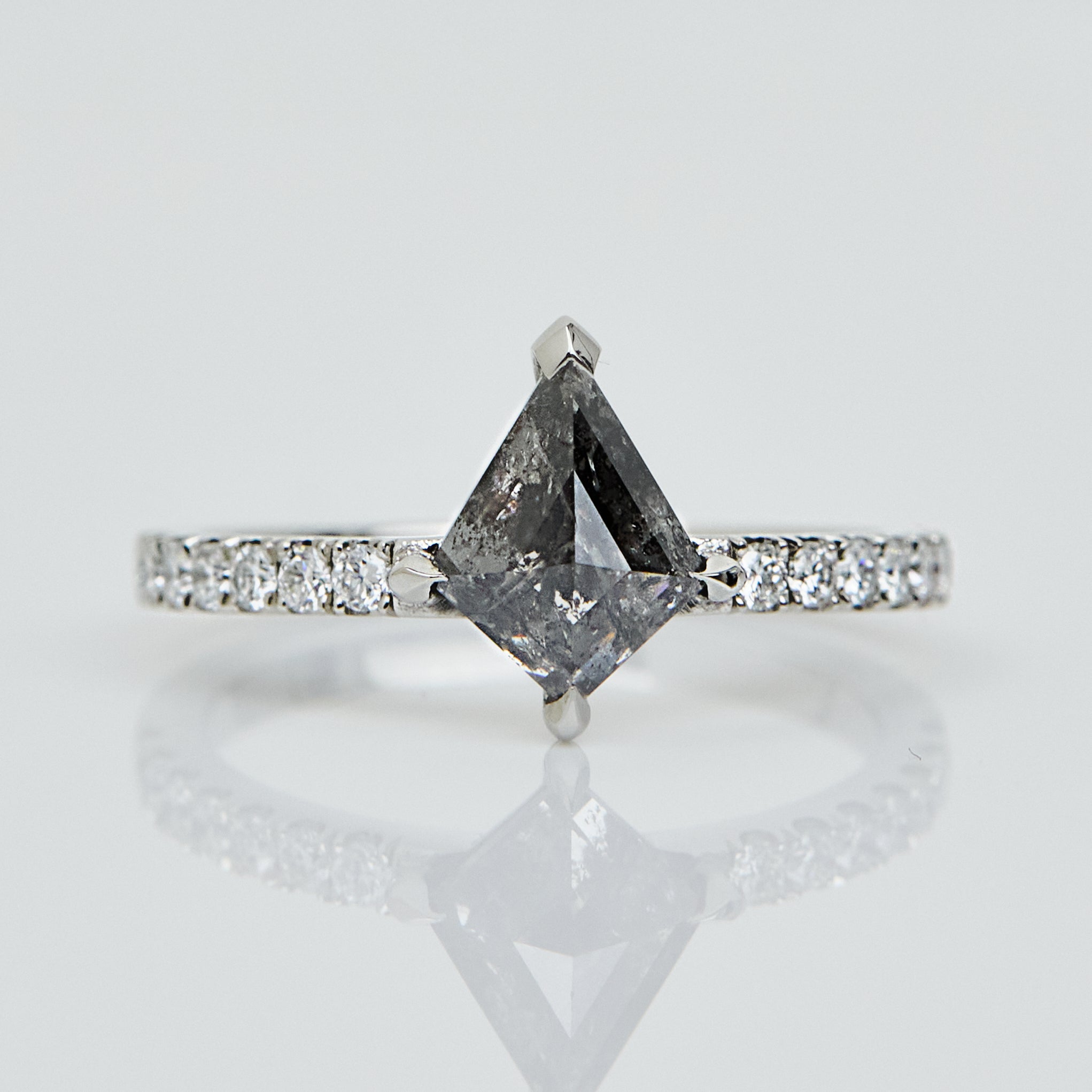 Kite Salt and Pepper Diamond Engagement Ring, Pavé Platinum Setting