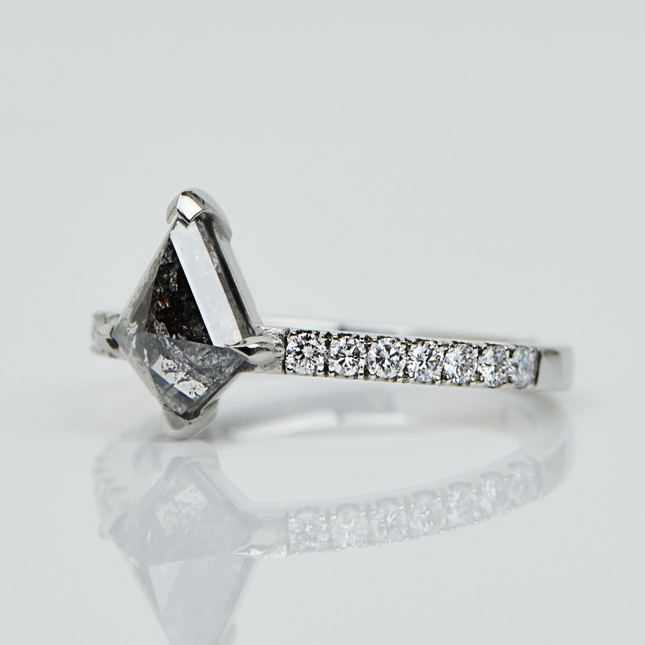 Kite Salt and Pepper Diamond Engagement Ring, Pavé Platinum Setting