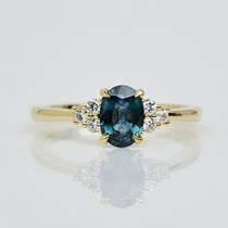Oval Teal Sapphire Engagement Ring, One of a Kind, 18ct Yellow Gold