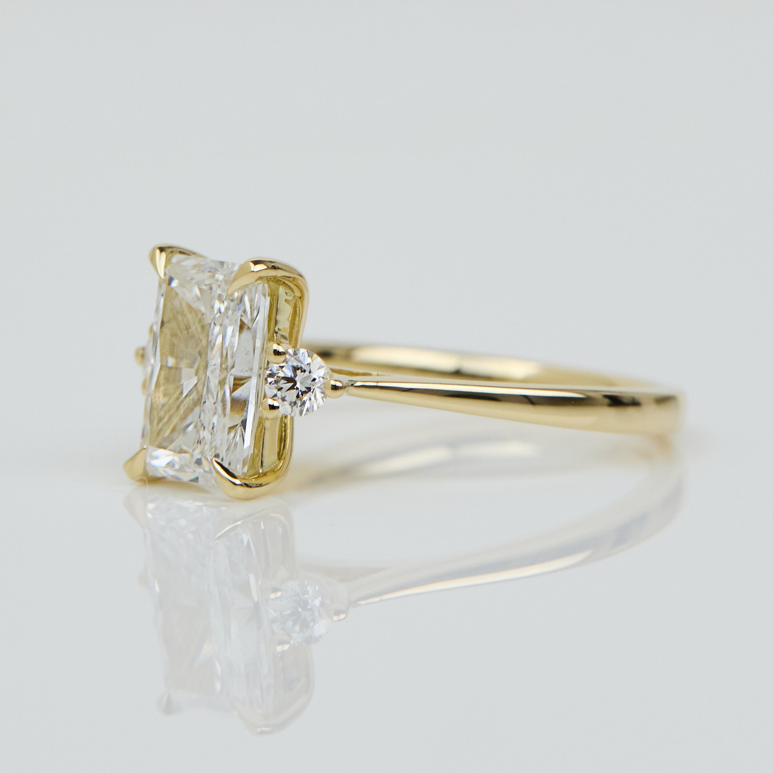 One of a Kind Lab-Grown Diamond Trilogy Engagement Ring, 18ct yellow gold
