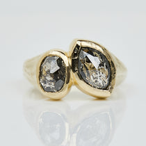 Marquise & Oval Salt and Pepper Diamond Engagement Ring, One of a Kind