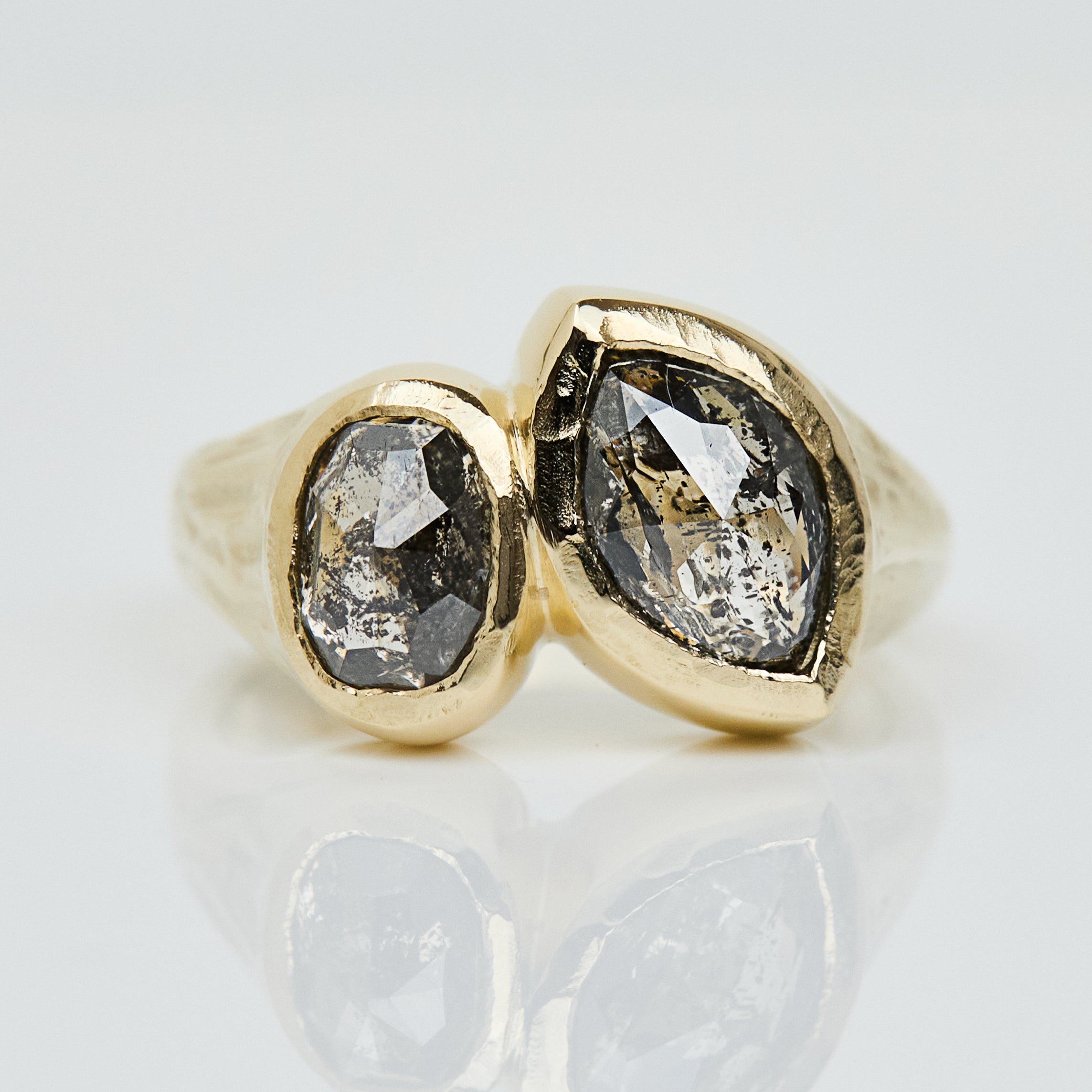 Marquise & Oval Salt and Pepper Diamond Engagement Ring, One of a Kind