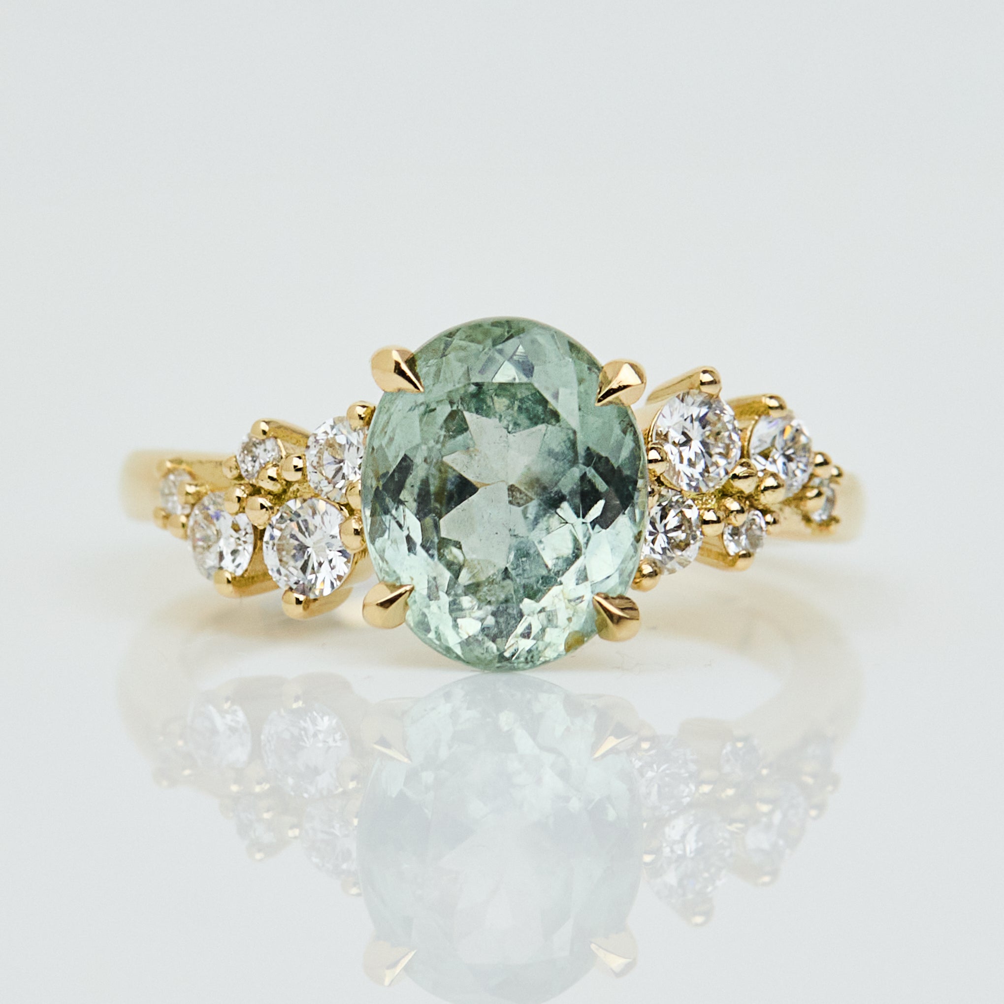 Oval Montana Mint Green Sapphire 
Engagement Ring, One Of A Kind