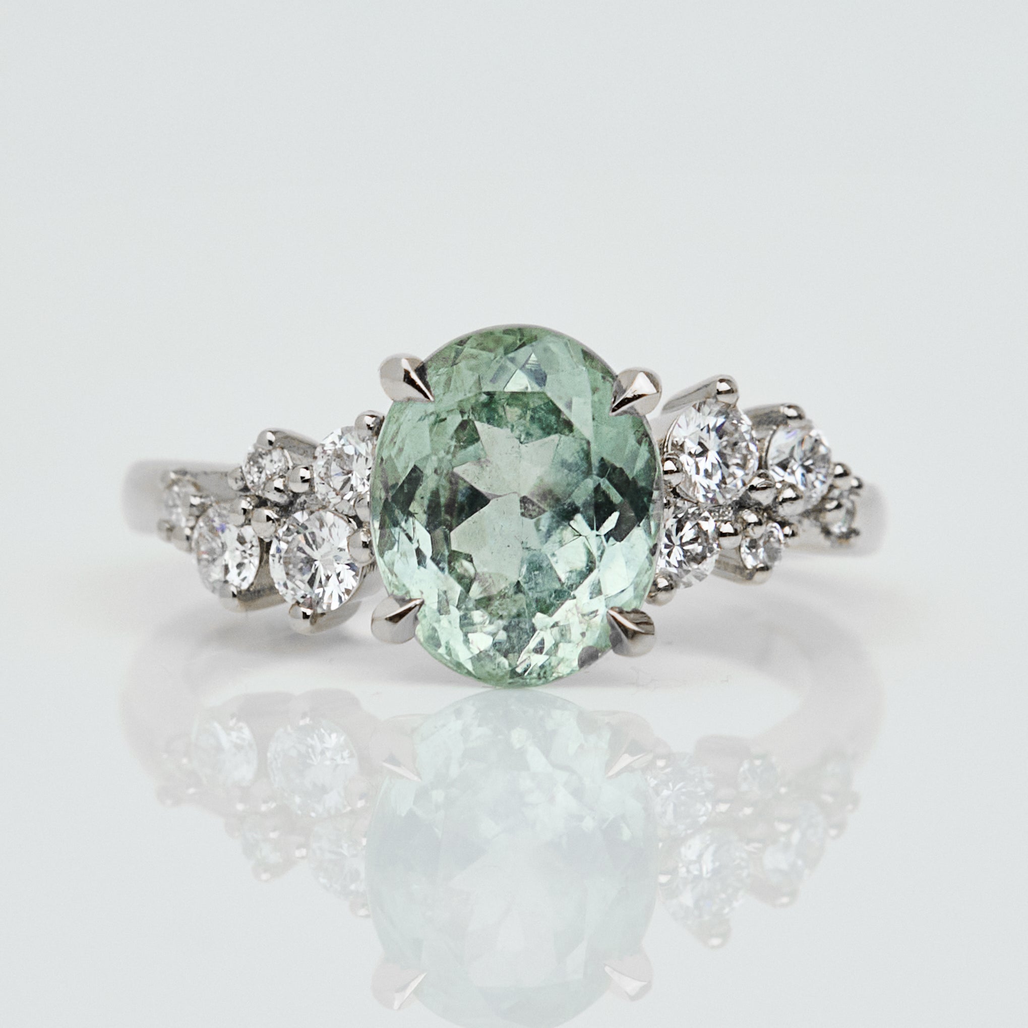 Oval Mint Green Sapphire Engagement Ring